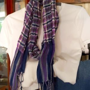 Navy, Purple & Gray Plaid Crinkle Scarf